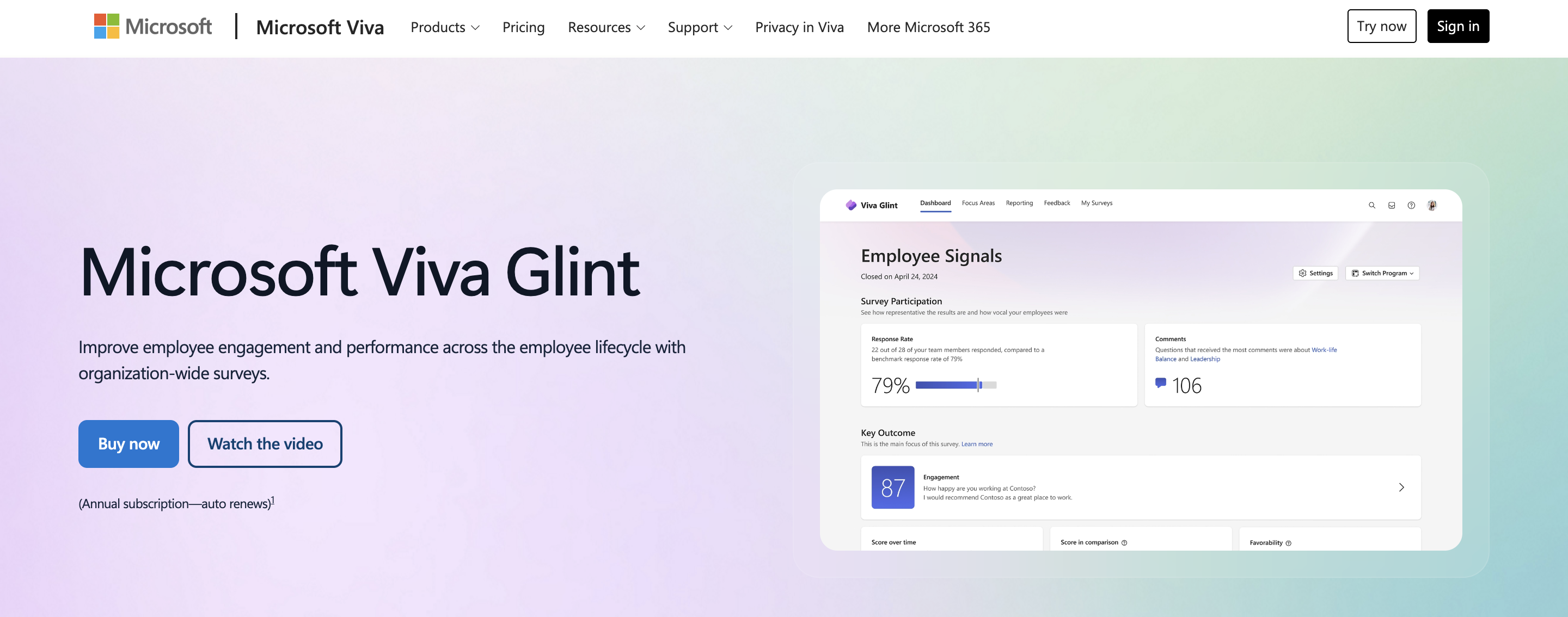 Microsoft Viva Glint product screenshot