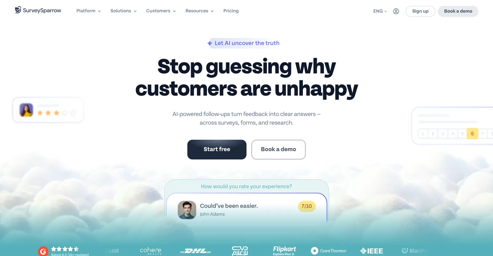 SurveySparrow - conversational survey platform homepage