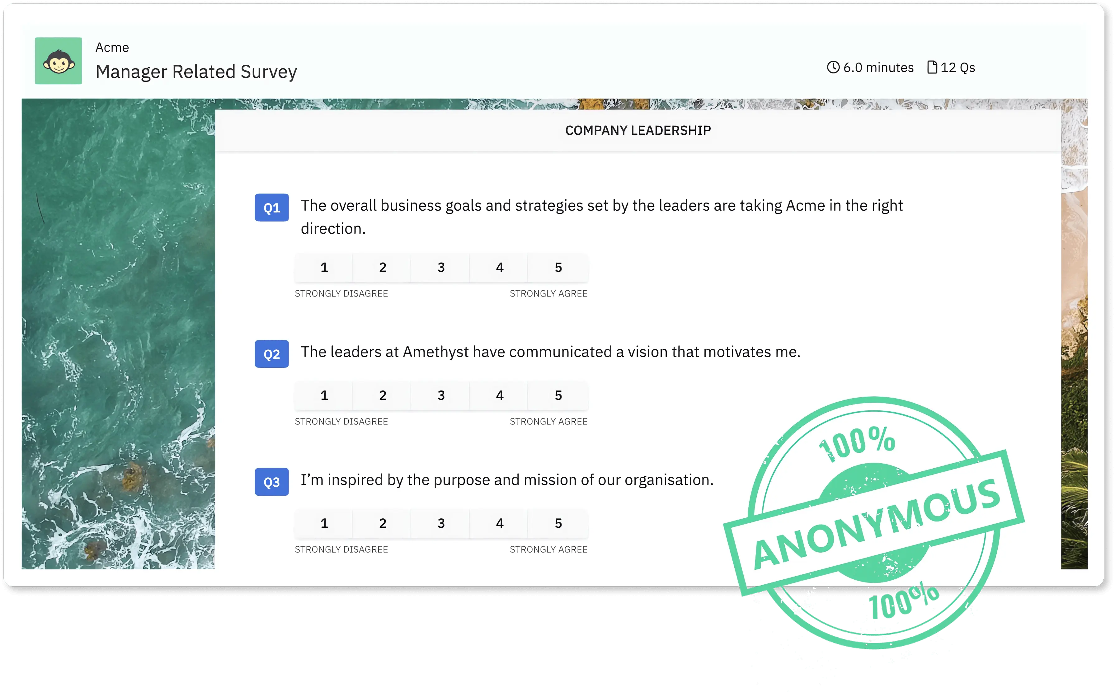 A sample of truly anonymous employee survey to get honest employee feedback