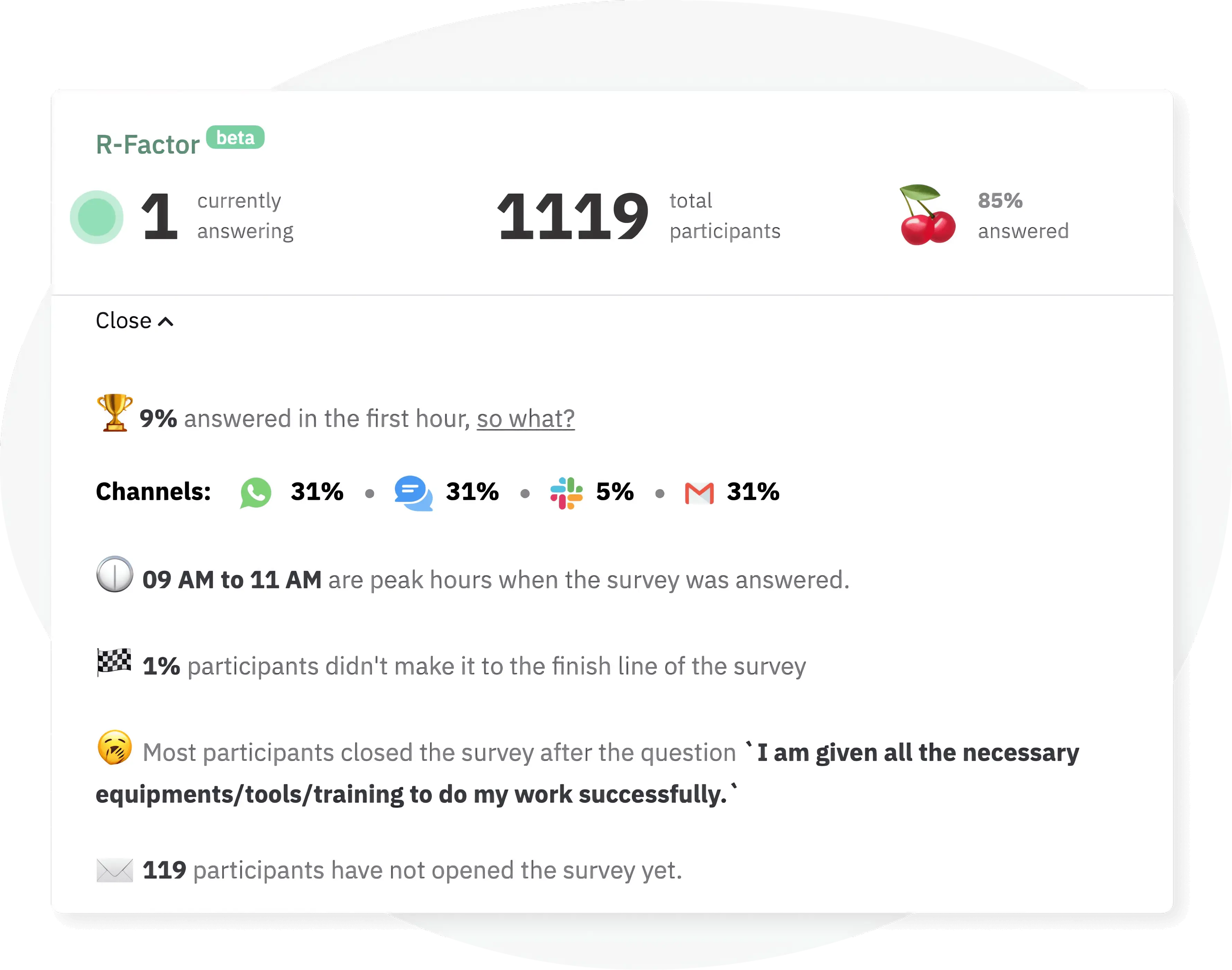 Utilize the real time insights and take action through employee feedback live metrics.