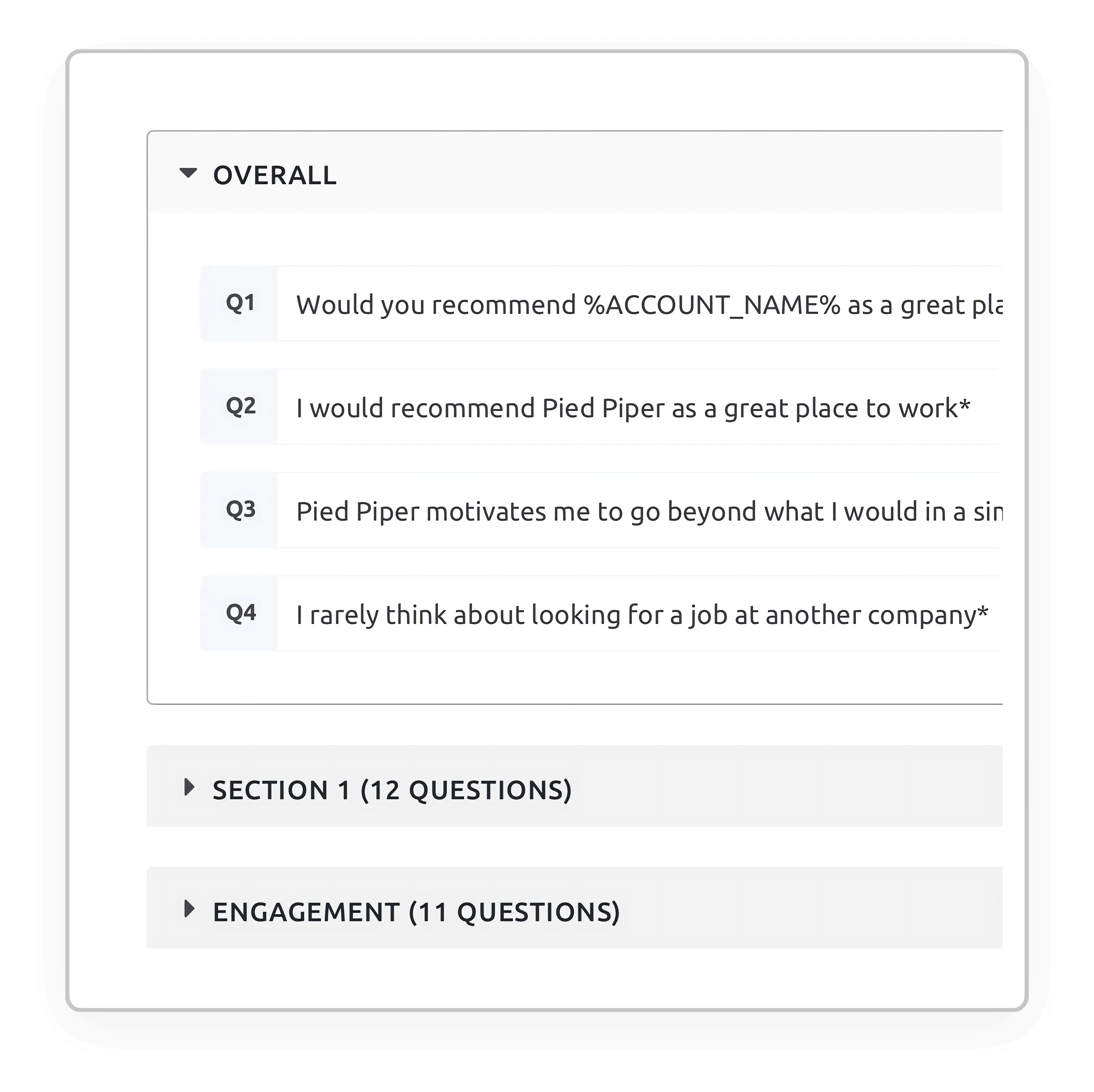Choose or create custom employee survey questions and get feedback with our employee engagement survey software