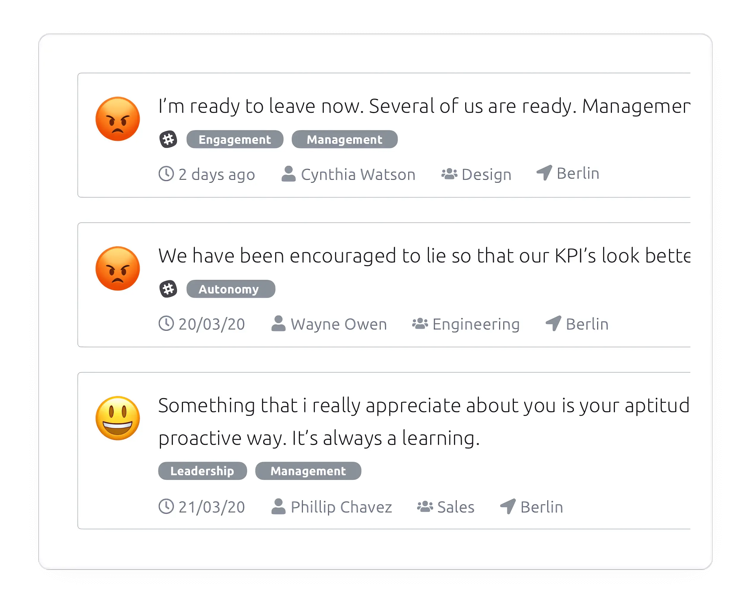 Measuring employee engagement using employee feedback feed summary