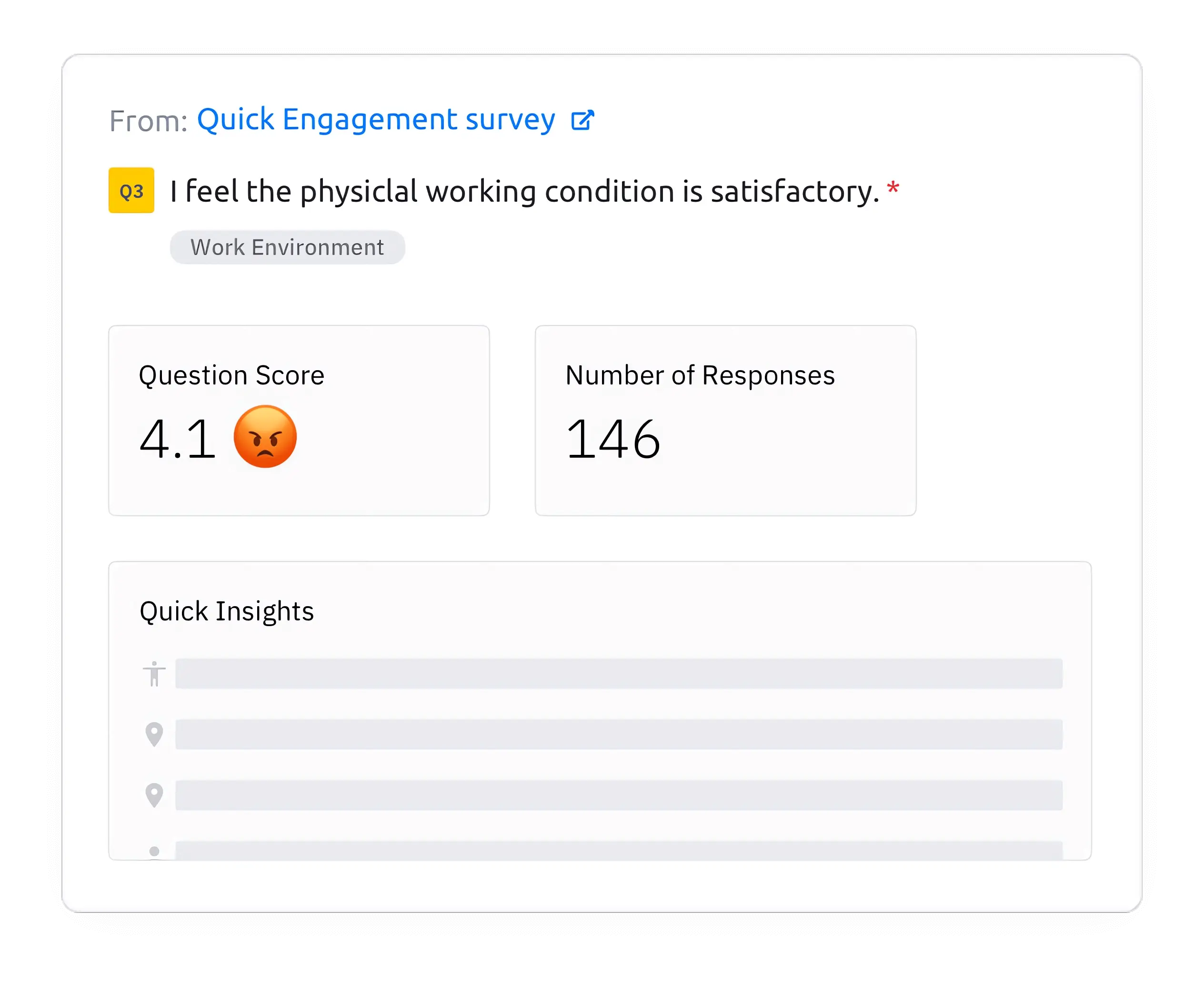 Measuring employee engagement using specific employee survey questions drill-down