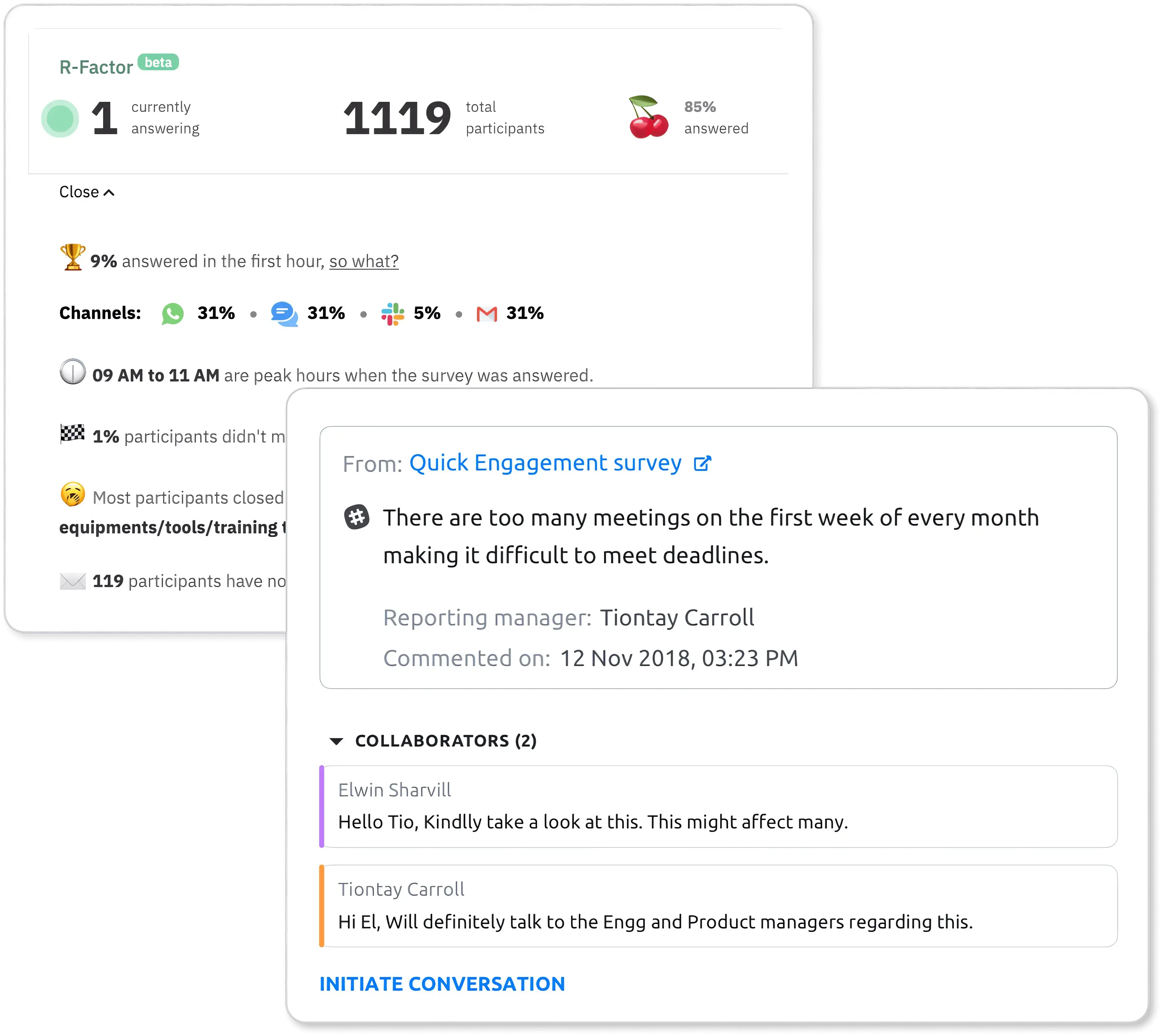 Contextual metrics dashboard that gives clear insight on engagement metrics without revealing employee identity