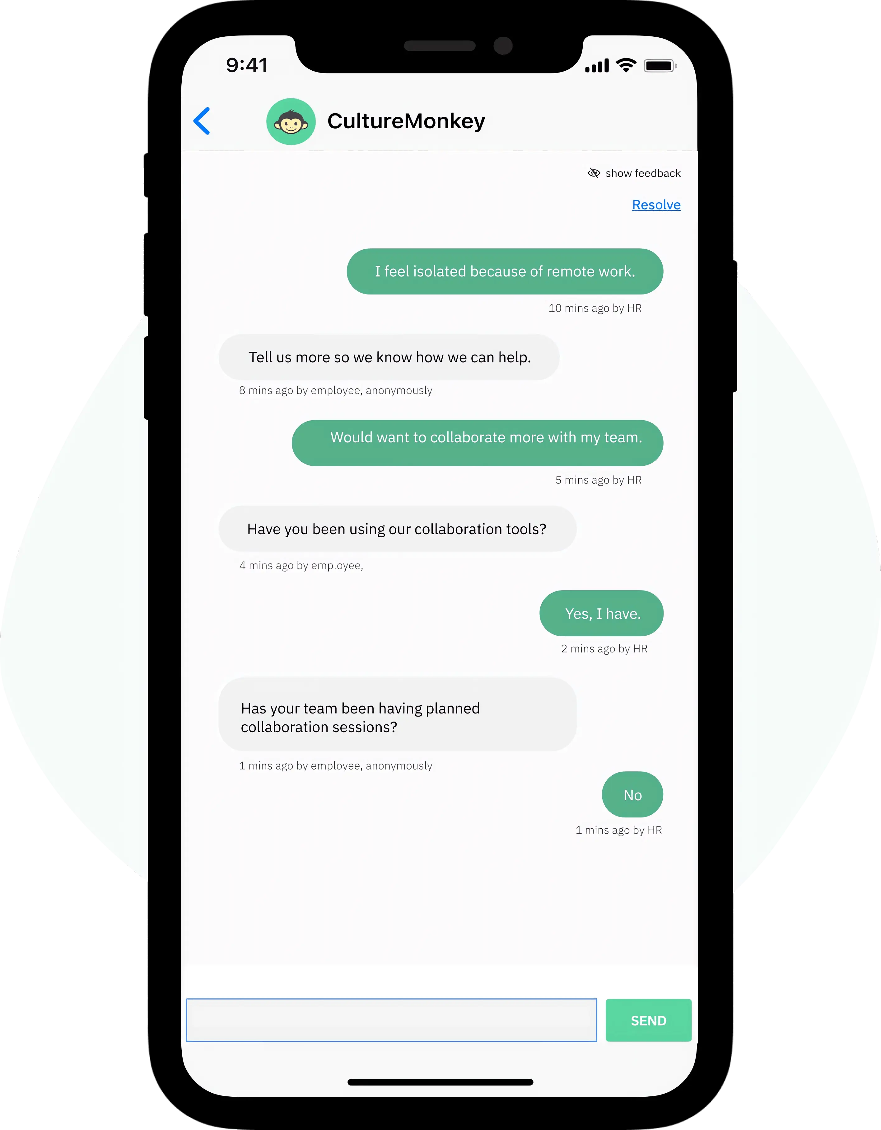 Anonymous employee feedback conversation